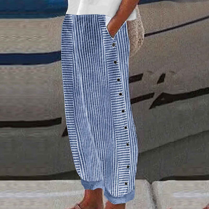 Char – STRIPED BUTTON-ACCENT PANTS
