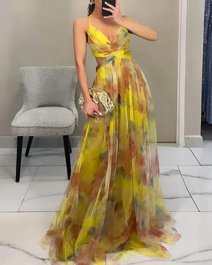 Marielle™ | Watercolor Floral Tulle Maxi Dress