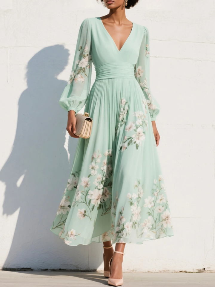 LIVIA™ | Mint Green Chiffon Midi Dress