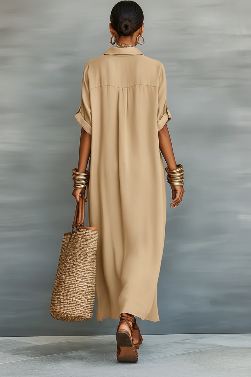 Manelle | Olive Green Minimalist Maxi Dress
