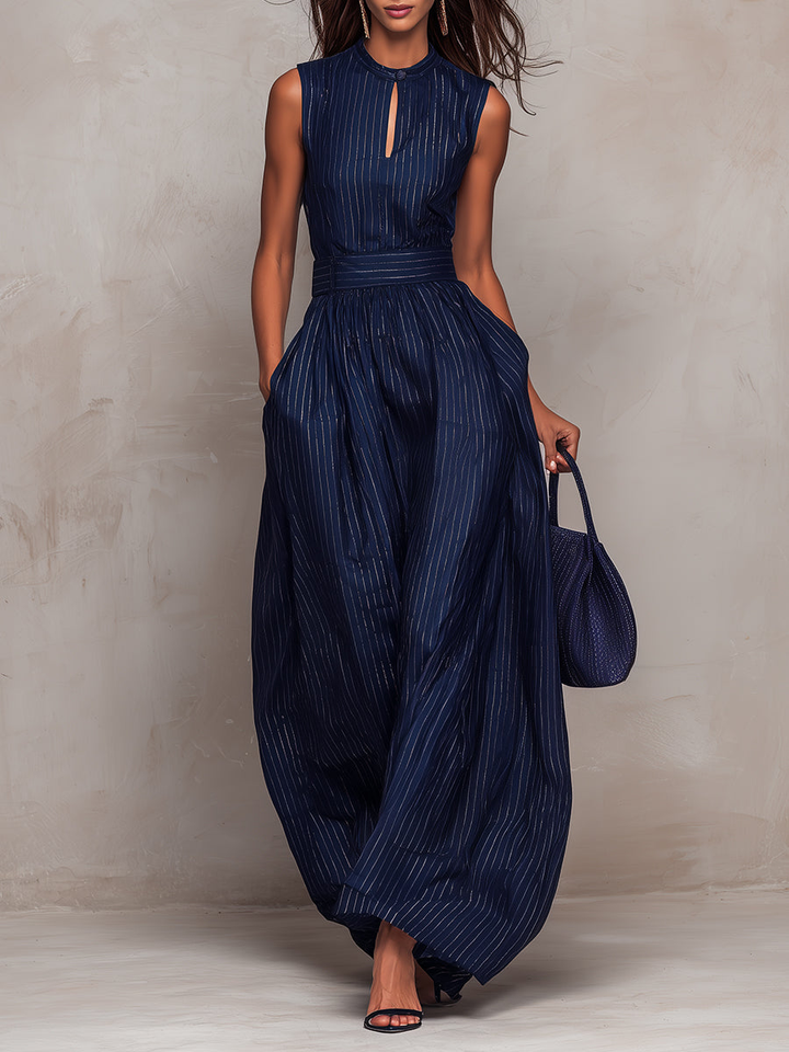 Olga™ | Dark Blue Striped Keyhole Wide-Leg Set