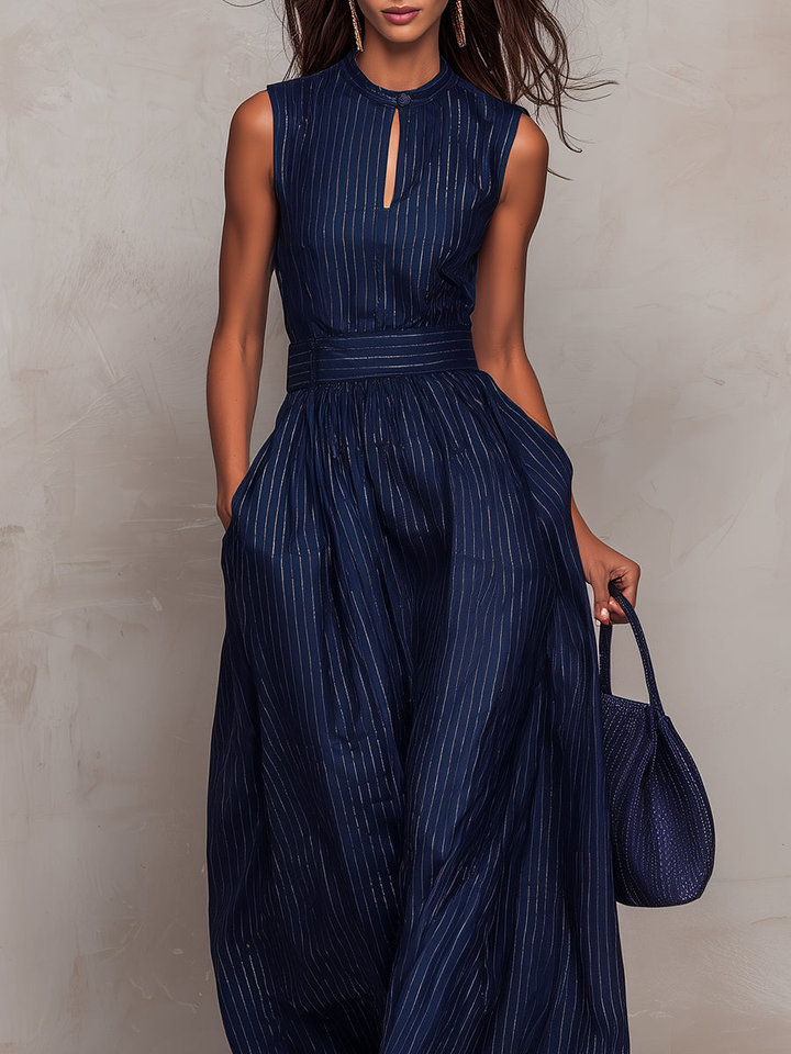 Olga™ | Dark Blue Striped Keyhole Wide-Leg Set