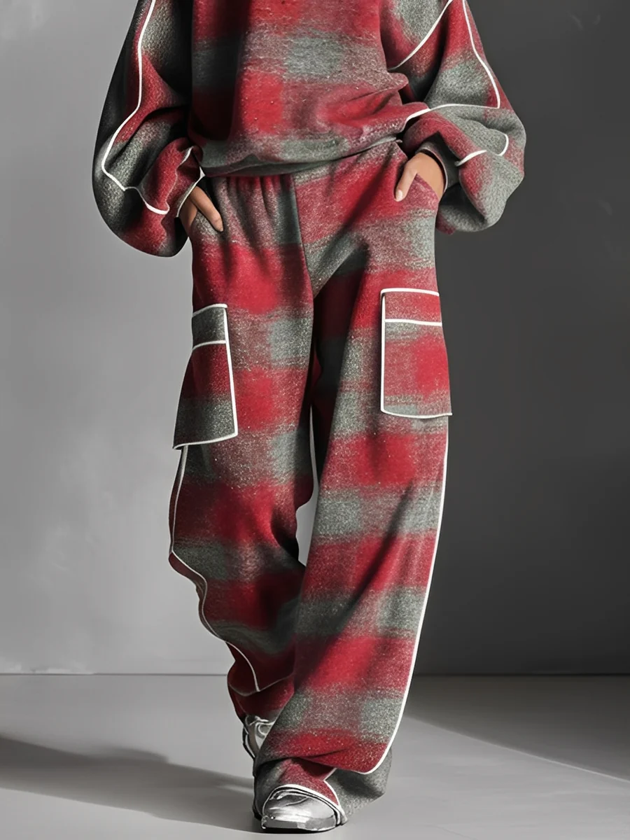 Red & Grey Plaid Two-Piece Set