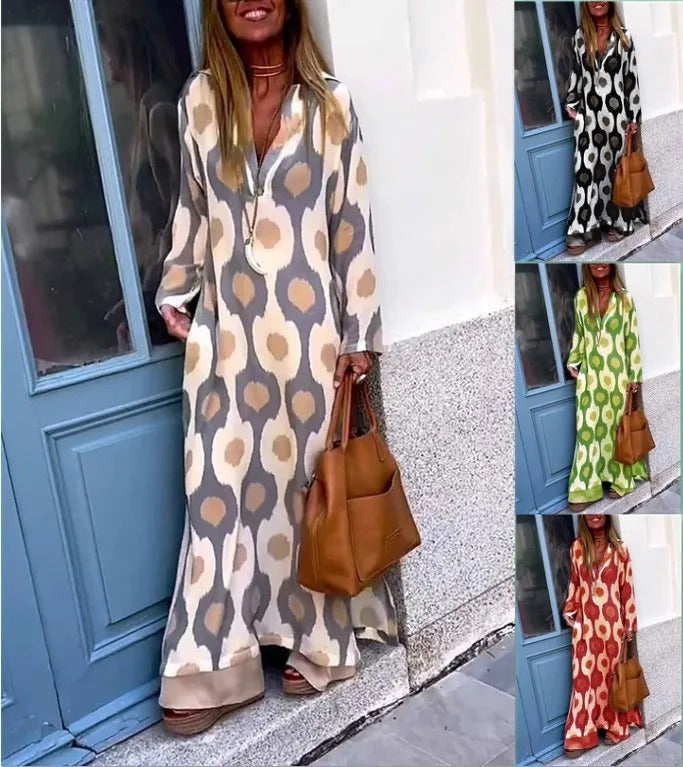 Mosaic Rhythm V-Neck Maxi