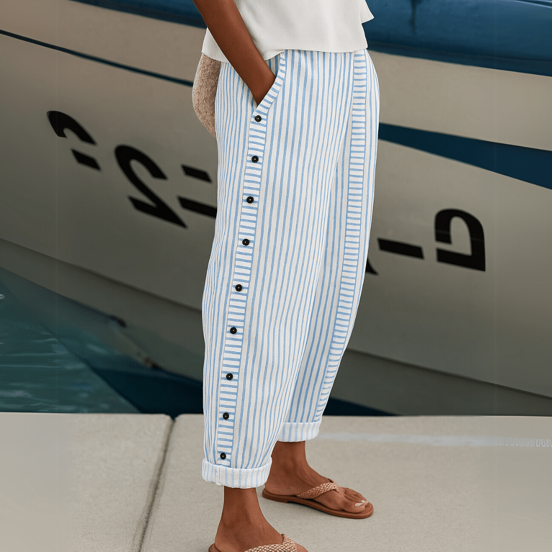 Sylvia | Stylish Striped Button Pants