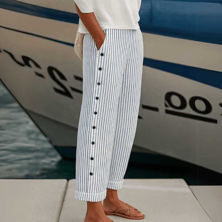 Sylvia | Stylish Striped Button Pants