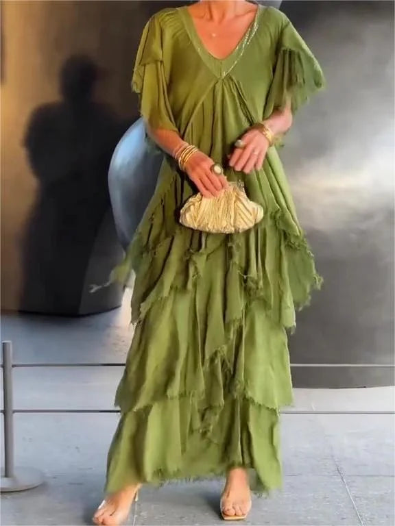 Ruffled V-Neck Maxi Dress