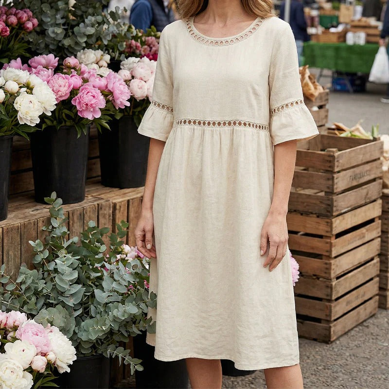 Pryline™ | Linen-Cotton Openwork Midi Dress