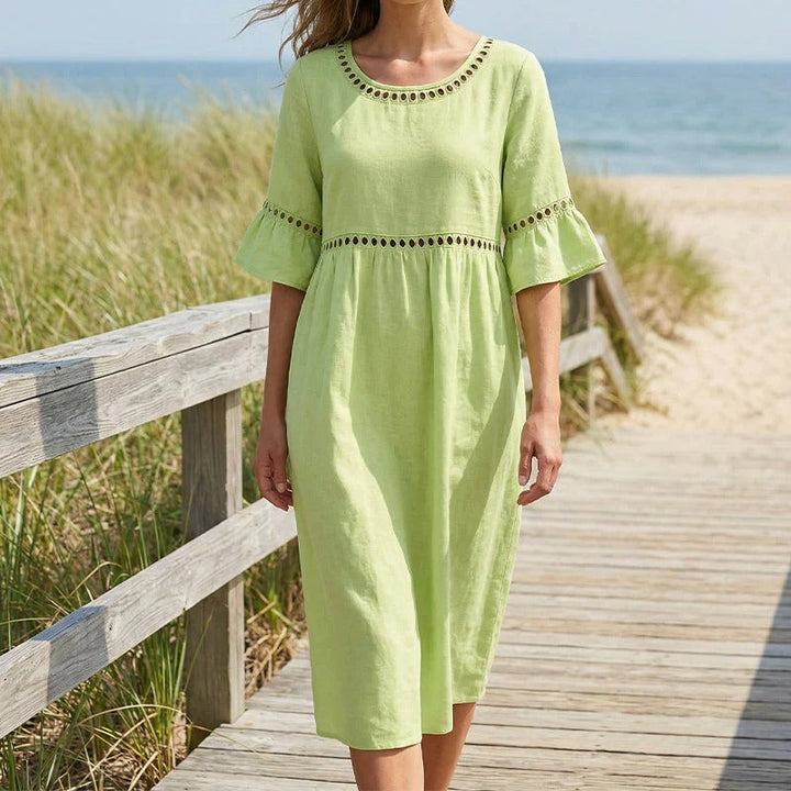 Pryline™ | Linen-Cotton Openwork Midi Dress