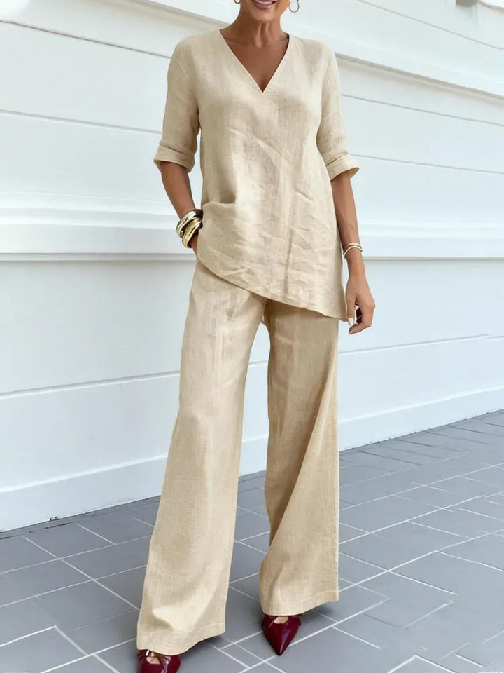 Céline™ | Mid-Sleeve Top &amp; Straight Pants Set