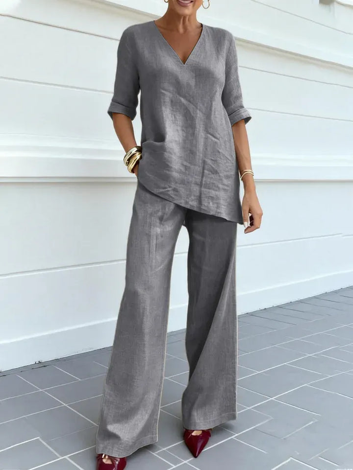 Céline™ | Mid-Sleeve Top &amp; Straight Pants Set