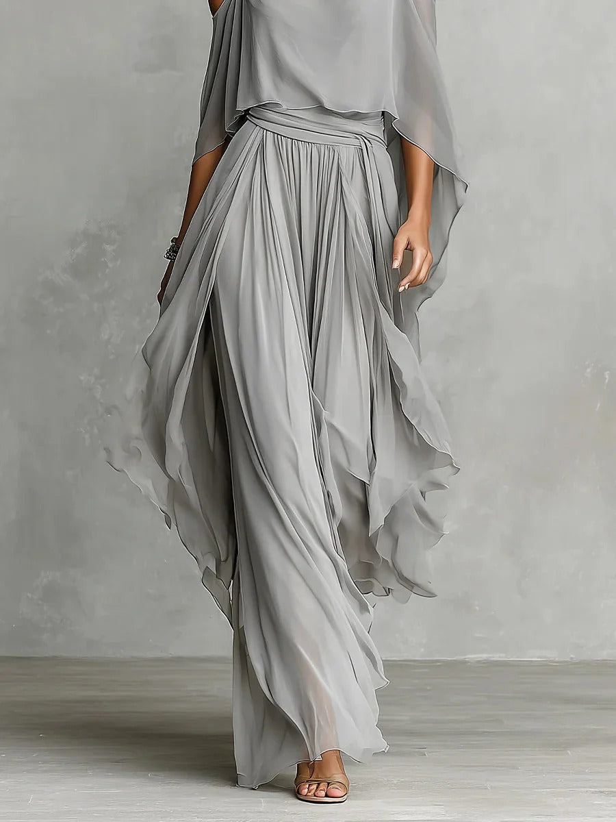 Isabela™ | Grey Flowing Strap Top Lightweight Pants Set