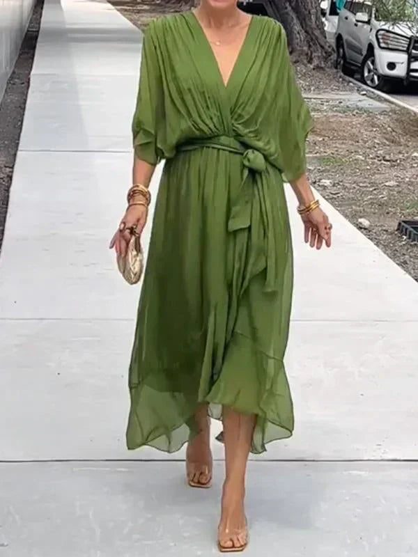 Flowing V-Neck Midi Dress