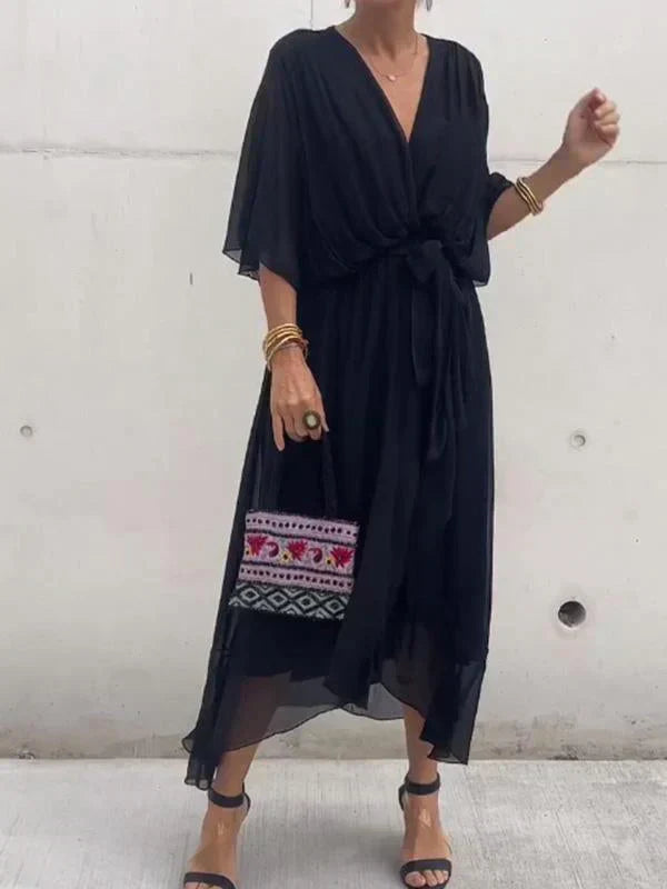 Flowing V-Neck Midi Dress