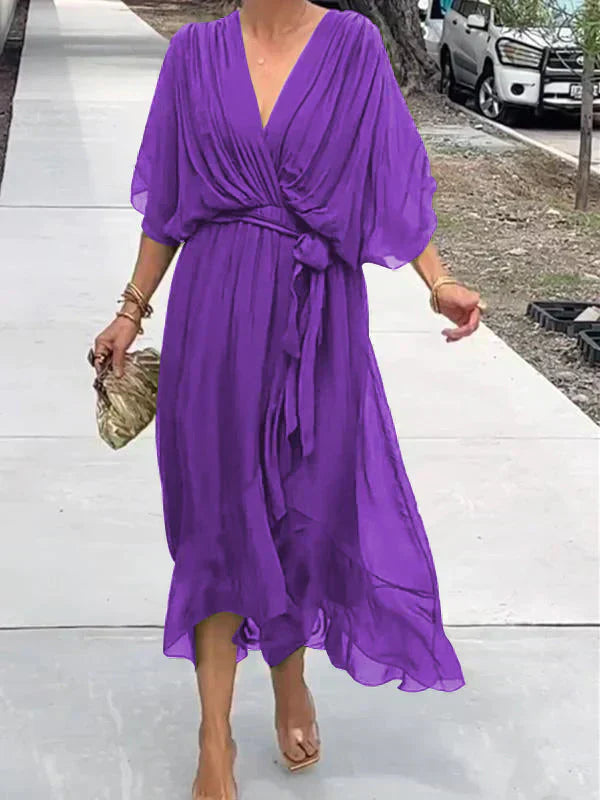 Flowing V-Neck Midi Dress