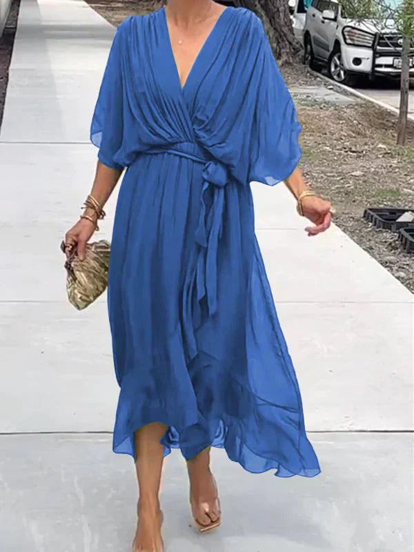 Flowing V-Neck Midi Dress