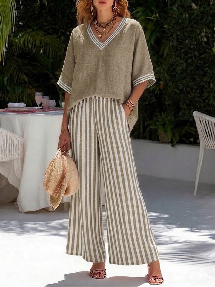 Amélia | Elegant Casual Linen Cotton Striped Set
