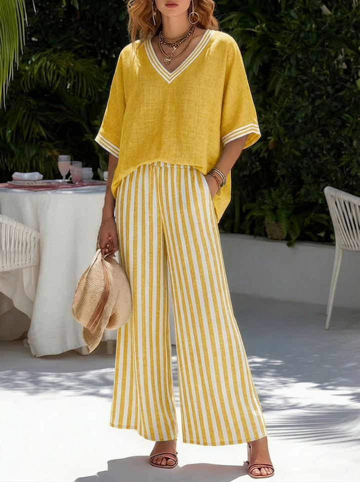 Amélia | Elegant Casual Linen Cotton Striped Set
