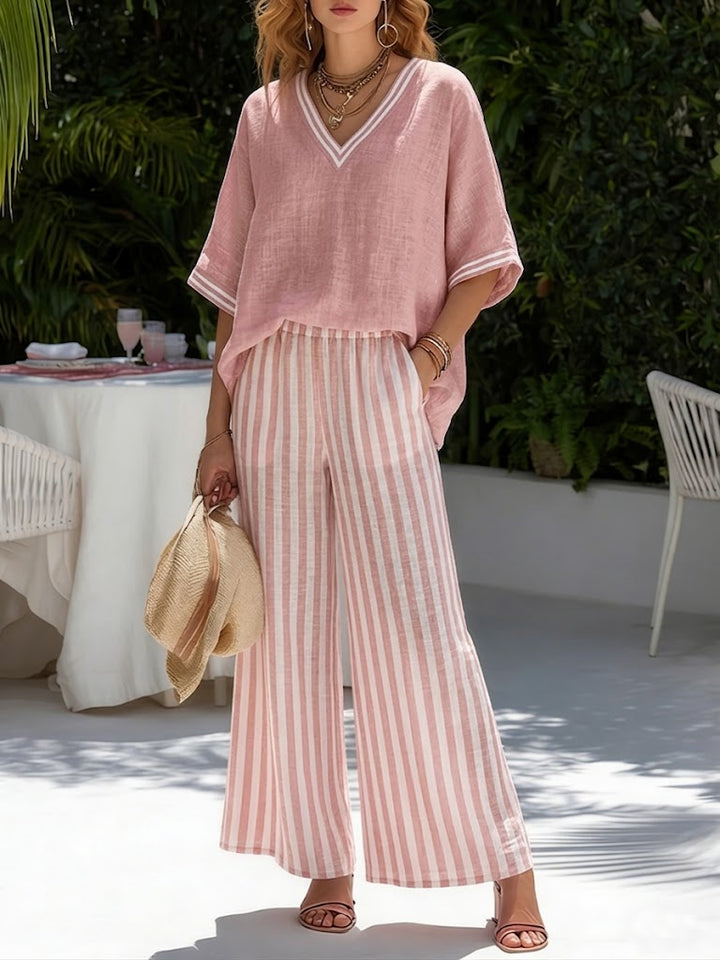 Amélia | Elegant Casual Linen Cotton Striped Set