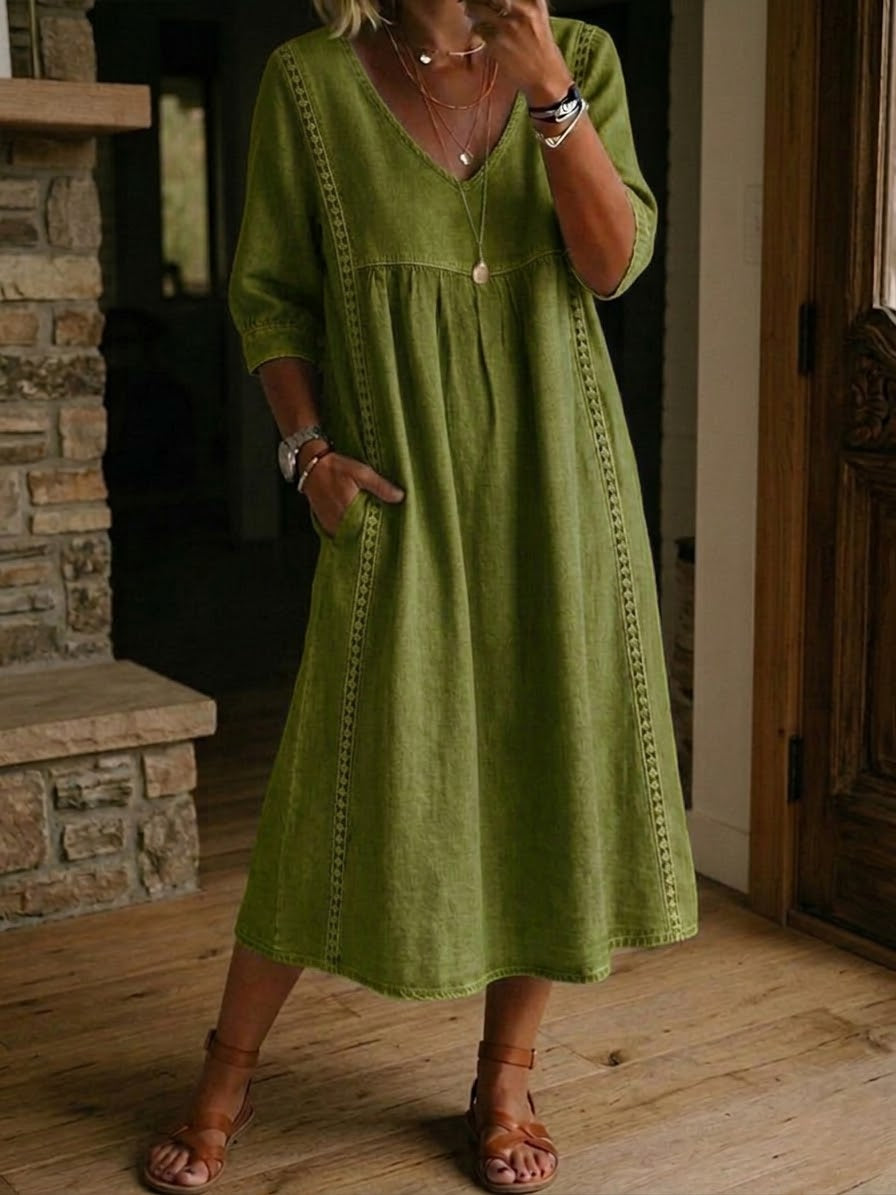 Aurélie | Bohemian Linen Cotton Midi Dress