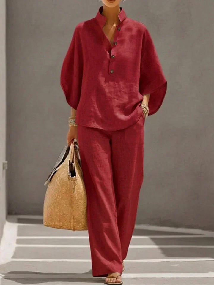 Camille™ | Linen Batwing Sleeve &amp; Wide-Leg Pants Set
