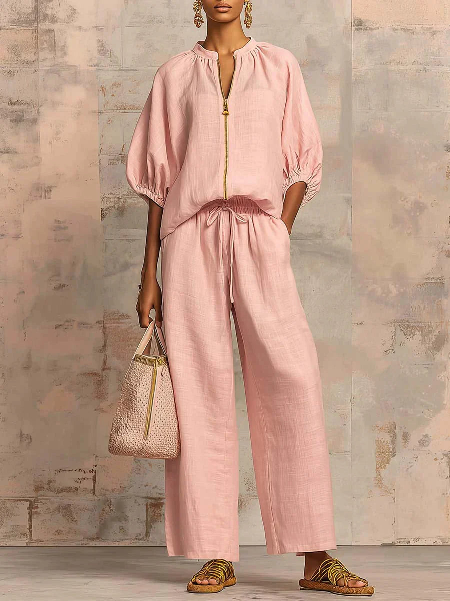 Colette™ | Linen-Cotton Shirt &amp; Wide-Leg Pants Set