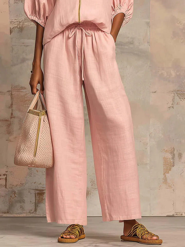 Colette™ | Linen-Cotton Shirt &amp; Wide-Leg Pants Set