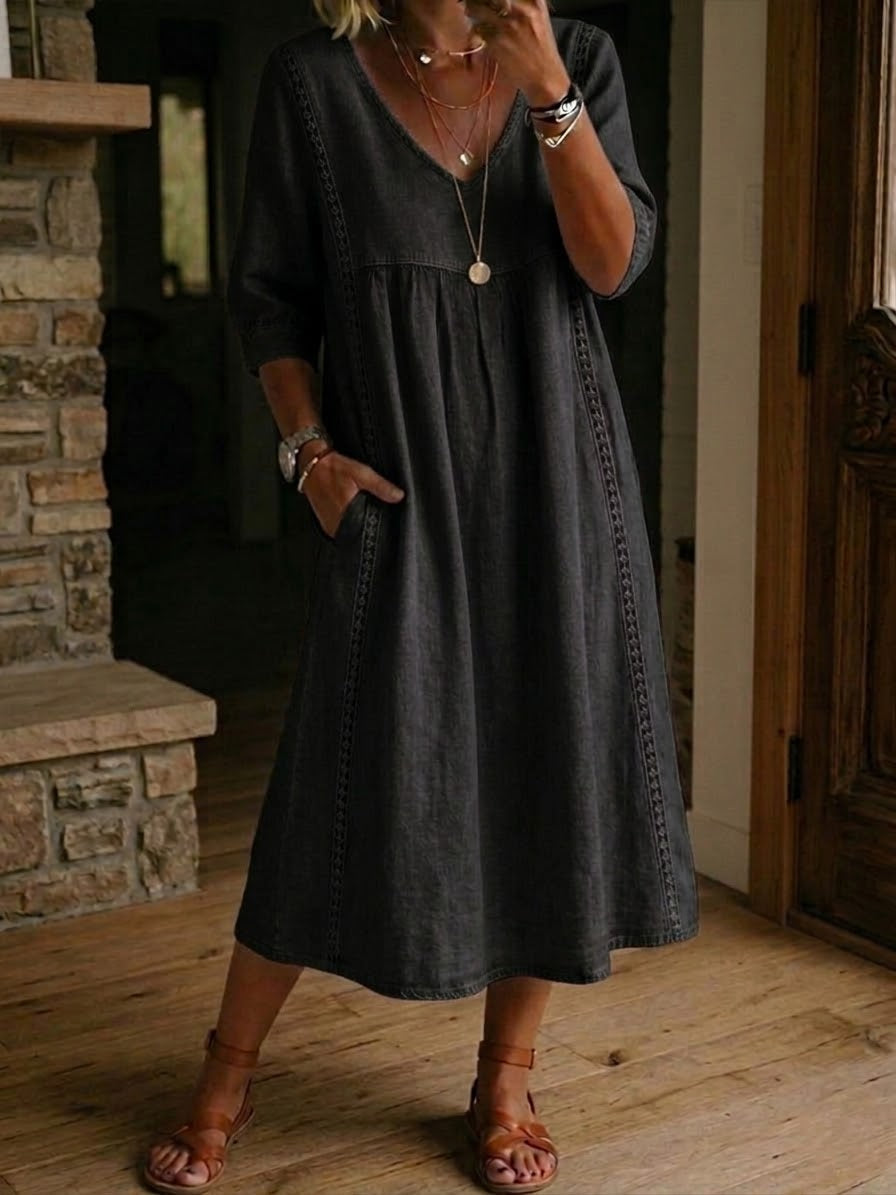 Jennifer™ | 3/4 Sleeve A-Line Maxi Dress