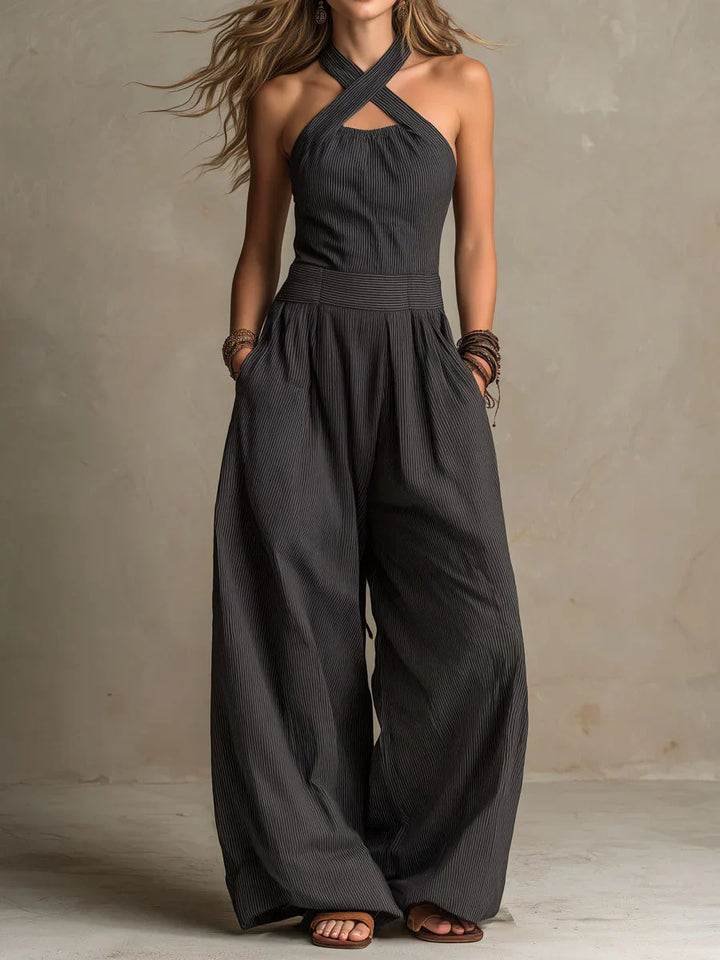 Bianca™ | Elegant Cross-Over Linen-Cotton Jumpsuit
