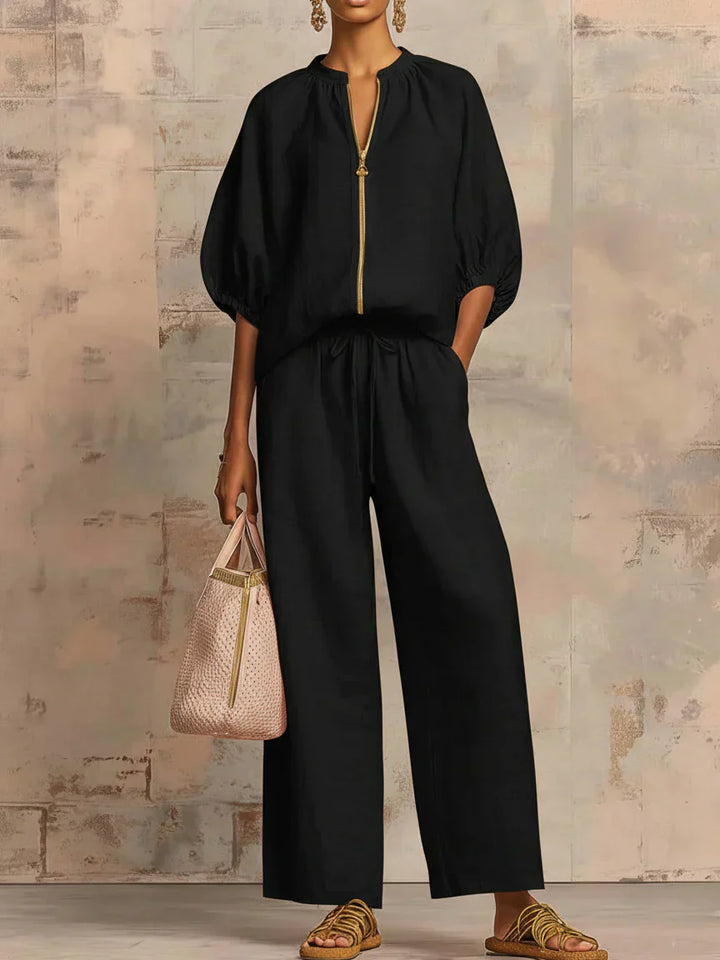 Colette™ | Linen-Cotton Shirt &amp; Wide-Leg Pants Set