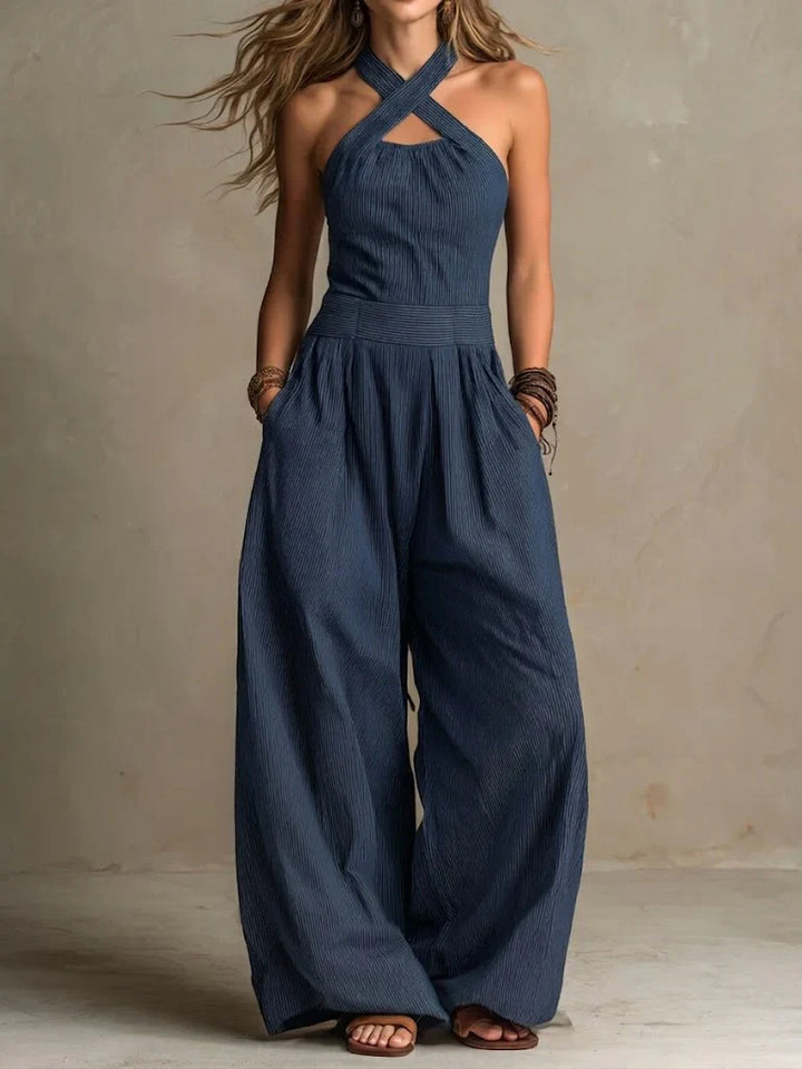 Bianca™ | Elegant Cross-Over Linen-Cotton Jumpsuit