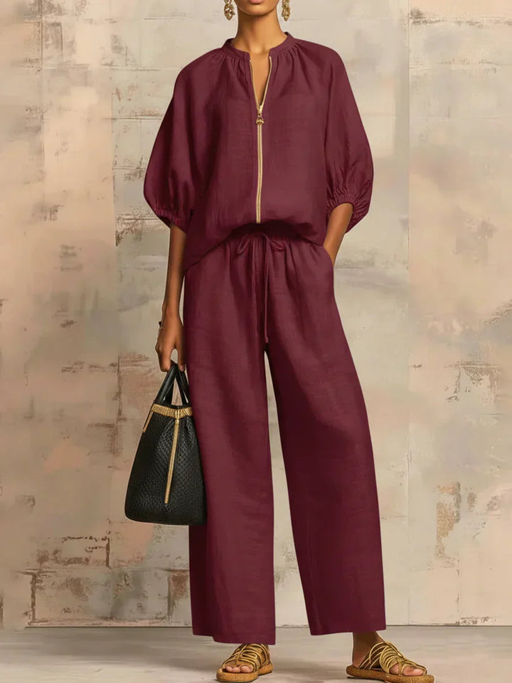Colette™ | Linen-Cotton Shirt &amp; Wide-Leg Pants Set