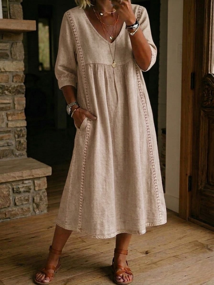 Jennifer™ | 3/4 Sleeve A-Line Maxi Dress