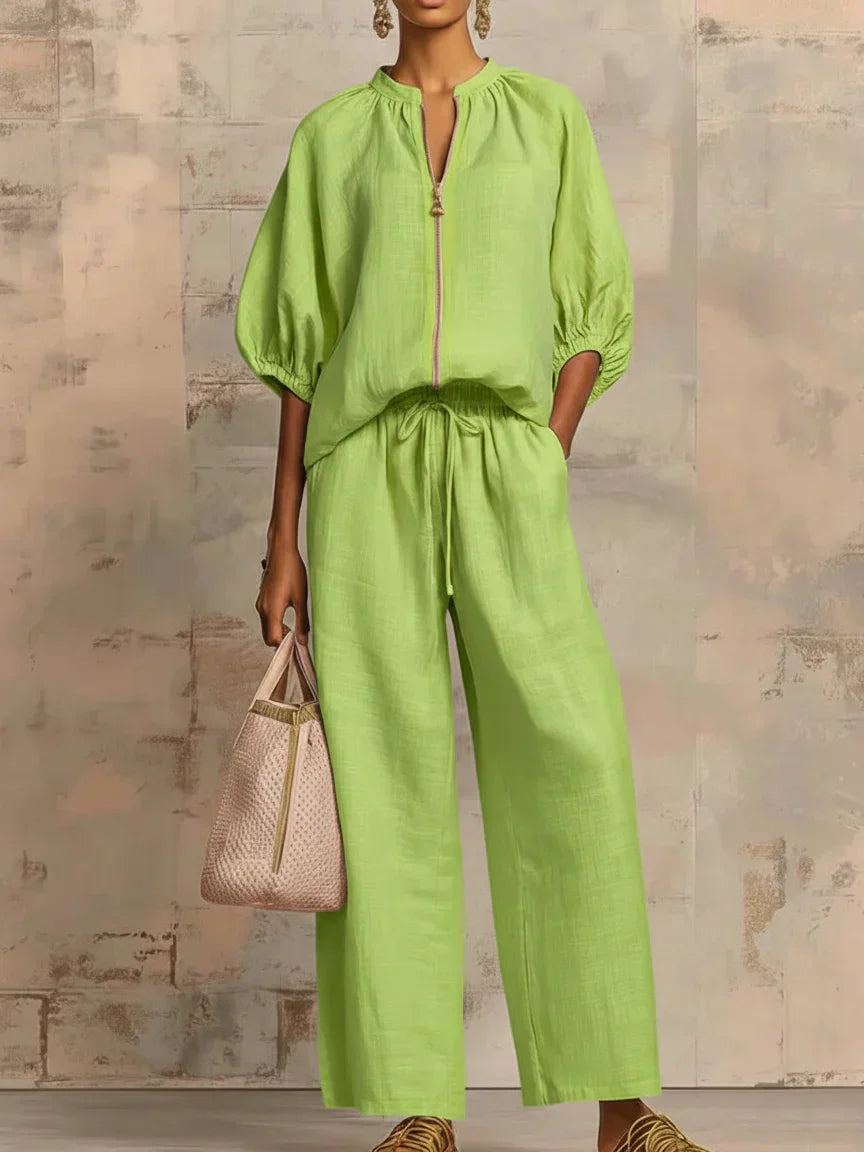 Colette™ | Linen-Cotton Shirt &amp; Wide-Leg Pants Set
