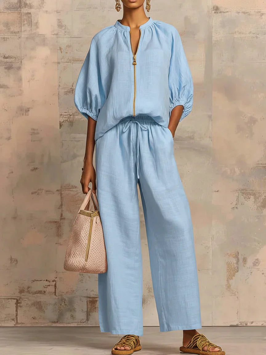 Colette™ | Linen-Cotton Shirt &amp; Wide-Leg Pants Set