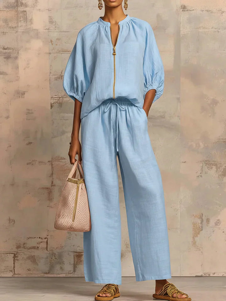 Colette™ | Linen-Cotton Shirt &amp; Wide-Leg Pants Set