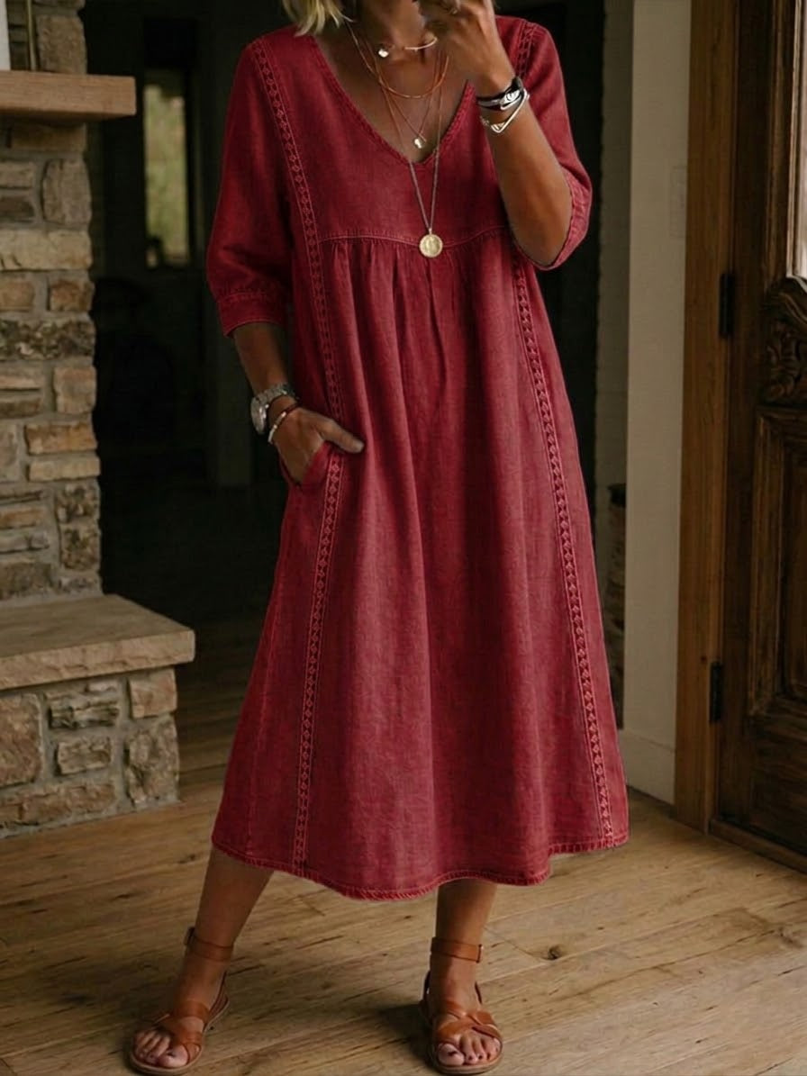 Jennifer™ | 3/4 Sleeve A-Line Maxi Dress