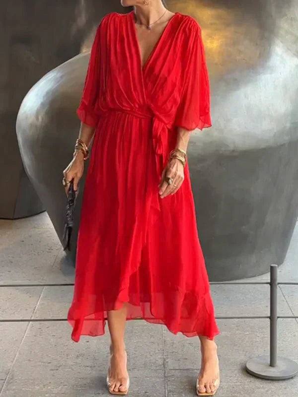 Flowing V-Neck Midi Dress
