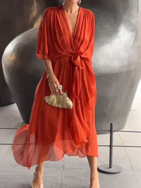 Flowing V-Neck Midi Dress