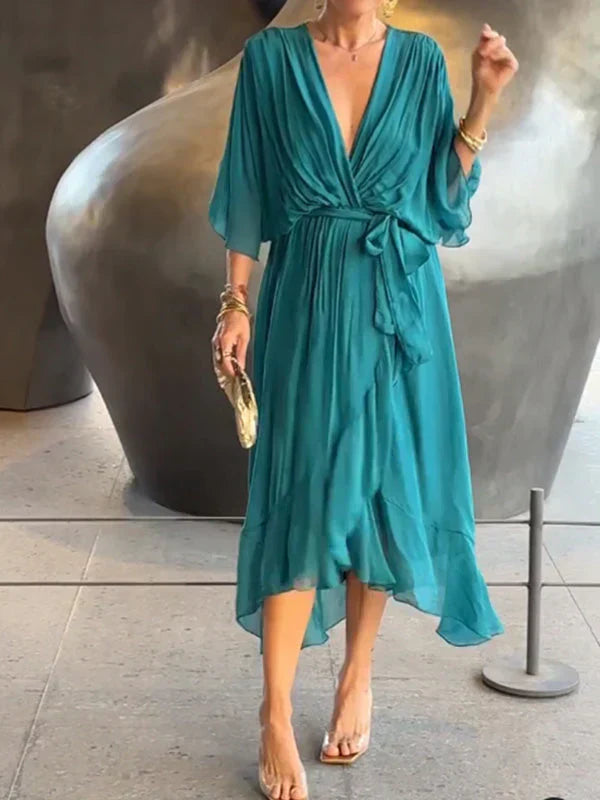 Flowing V-Neck Midi Dress