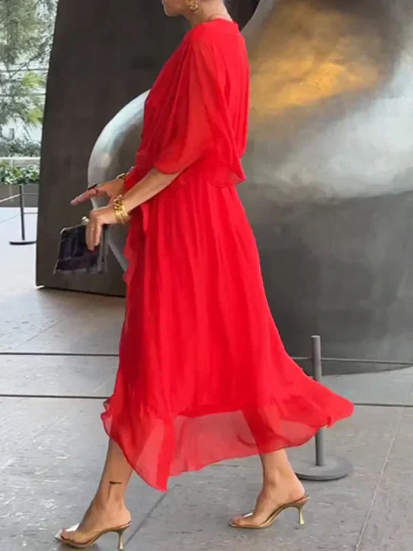 Flowing V-Neck Midi Dress