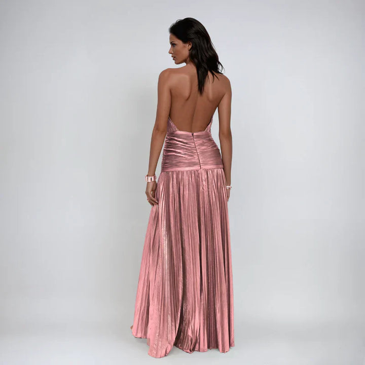 Emma™ | Metallic Open-Back Halter Dress