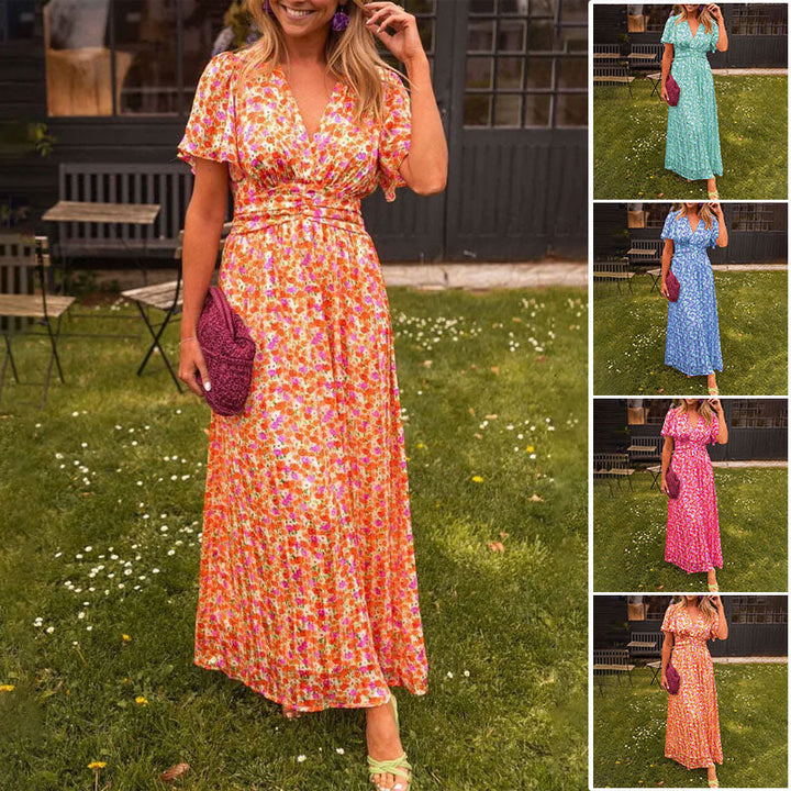 Elegant V-Neck Floral Dress