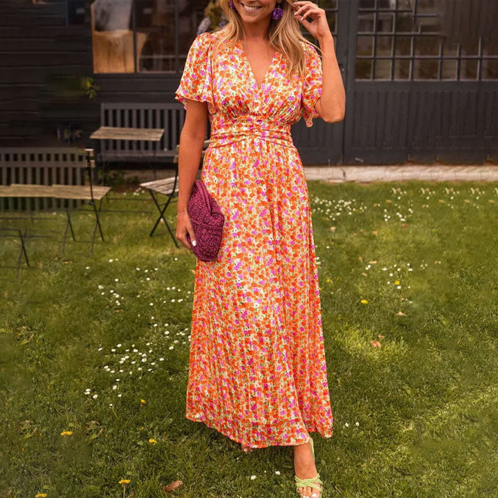 Elegant V-Neck Floral Dress
