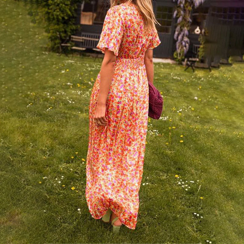 Elegant V-Neck Floral Dress