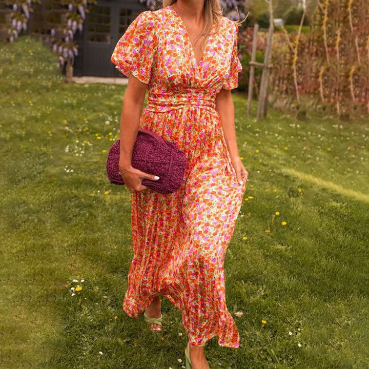 Elegant V-Neck Floral Dress