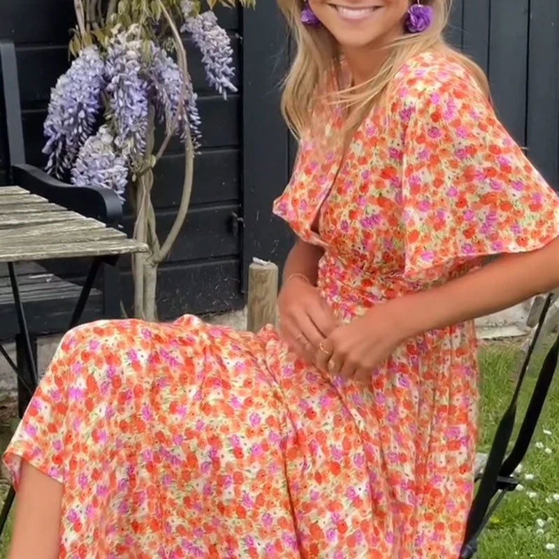 Elegant V-Neck Floral Dress