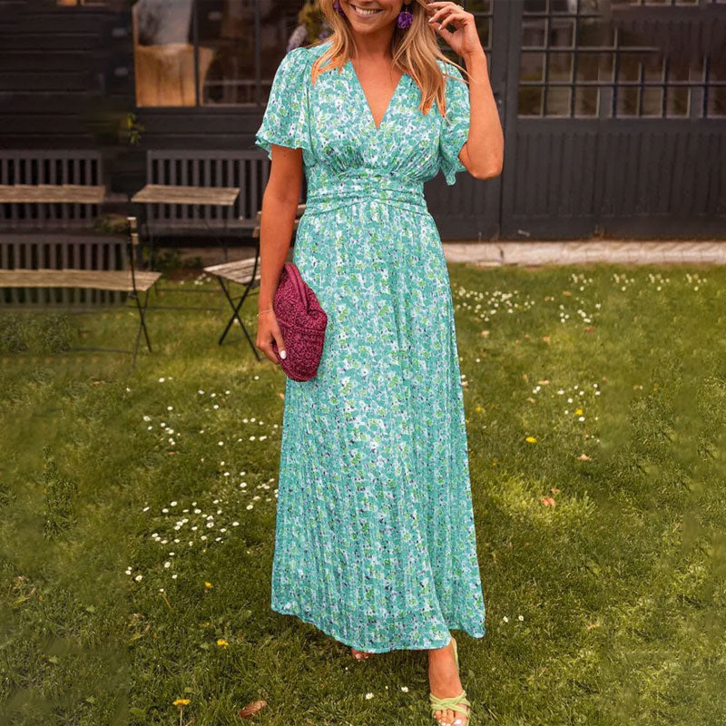 Elegant V-Neck Floral Dress