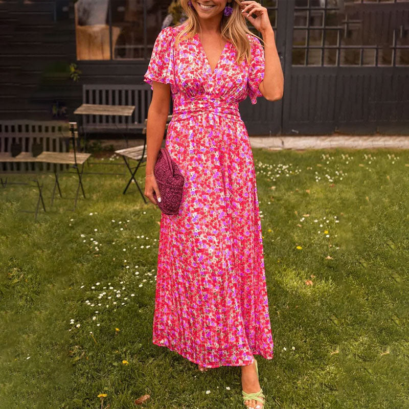 Elegant V-Neck Floral Dress