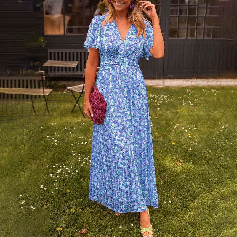 Elegant V-Neck Floral Dress